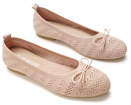 GLAMORA Ballerines en tricot respirant avec nœud avant pour femme, chaussures plates et souples, légères, confortables, été, printemps, chaussures en tissu perforé, semelle antidérapante élégante