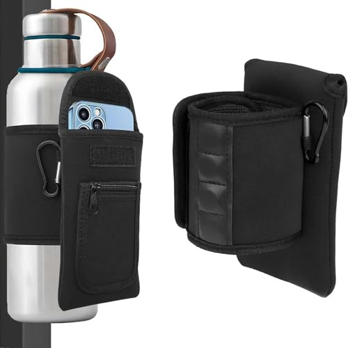 Magnetic Gym Bag Water Bottle Holder with Pockets for Sports Travel Work | 4 Built-in Magnets, Holds Bottles up to 1.8L, Water Bottle Carrier for Phone Keys, Gym Accessories Organizer for Men Women