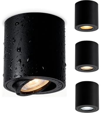 BOJIM 5,5 W LED Aufbauspots Schwarz 230V Aufbaustrahler Dimmbar 530LM Deckenspots Aufputz, Warmweiss Neutralweiss Kaltweiss Ø 80 × 83 mm IP44 für Aussenbereich Bad 4 Stück