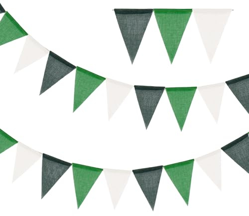 Wimpelkette Outdoor Grün, 2 Stück 4M Girlande Wimpelkette, Wimpelgirlande Grün Weiß für Hochzeit Geburtstag Babyparty Gartenparty Jugendweihe Kinderzimmer Deko