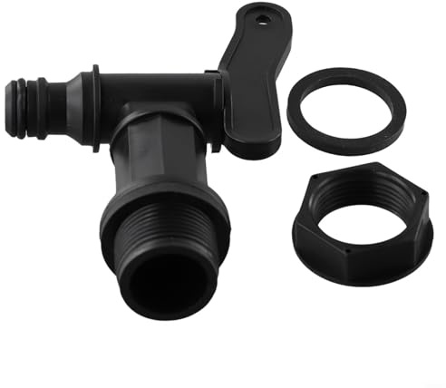Regentonnenhahn aus Kunststoff, Grobgewinde, Zapfhahn für Rohrverschraubung, lebensmittelechtes, abnehmbares Auslaufventil für Gartenwasserspeicher, Schnapp- oder Push-Fit-Design in Schwarz
