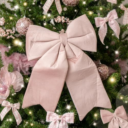 Melody Maison Large Baby Pink Velvet Christmas Bow - 30cm x 45cm