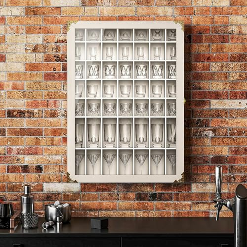 Nisorpa Wall Display Cabinet Lockable with Acrylic Door - 49 Slots | Wall Mounted Shot Glass Display Case, Wooden Display Cabinet, White