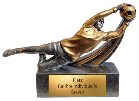 Torwart Pokal 8 cm Resin - Fussball Trophaee mit Gravur - Keeper Figur | Dynamische Torhueter Auszeichnung aus Resin, ca. 110 g, ideal fuer Vereine, Jugendturniere, Saisonabschluesse &