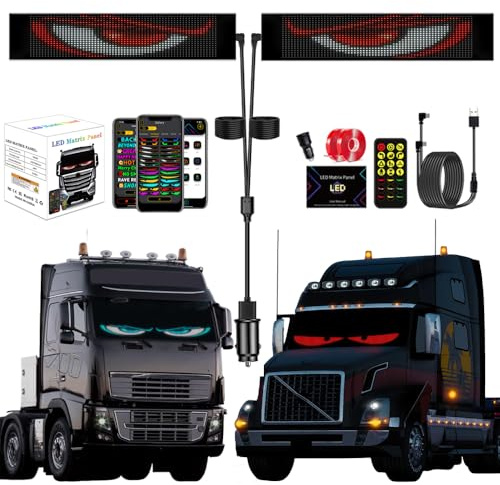2 in 1 LED Augen Devil Eyes Light Flexibler LED Anzeigetafel Laufschrift Programmierbar Leuchtschild Panel, Bluetooth App Smart Display Personalisiert Schild für LKW Auto Werbung (16*64(92*374MM))