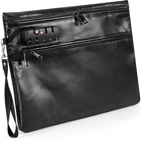 Fireproof Document Bag with Lock 6400℉ Fire Proof Documents Storage Box | Fireproof Cash Pouch Important Document Organizer for Valuables Passport, Certificates, Legal Files