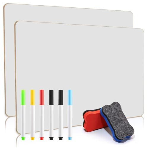 2 STK Whiteboard A3 42x30cm, mini whiteboard klein, doppelseitig | Tragbares Mini-Whiteboard A3. Ideal für Zuhause, Büro, Schule und Klassenzimmer. Inklusive 6 Marker und 2 Schwämme.