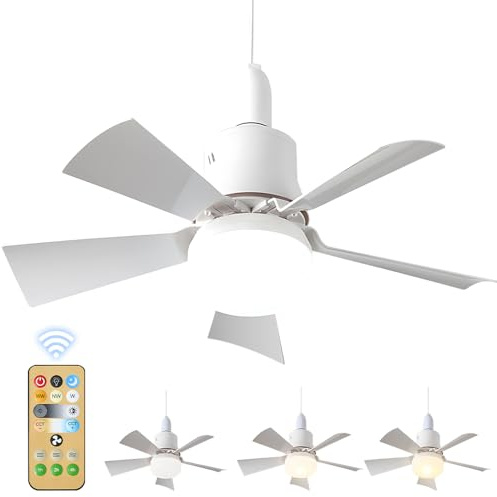 Ceiling Fans with Lights and Remote, 30W E27 Ceiling Fan Light, 3 Color Dimmable LED, 1/2/4H Timing, 3 Speeds Quiet Led Ceiling Fans, Light Fitting Fan for Bedroom, Kitchen, Living Room (White)