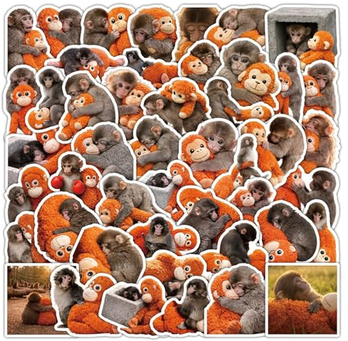 52 Stück Punch Monkey Sticker Set, Bunte Aufkleber Kinder mit Lustigen Affen Motiven, Wasserdichte Stickers für Kinder & Erwachsene, Sticker Set zum Dekorieren, Monkey Geschenkidee