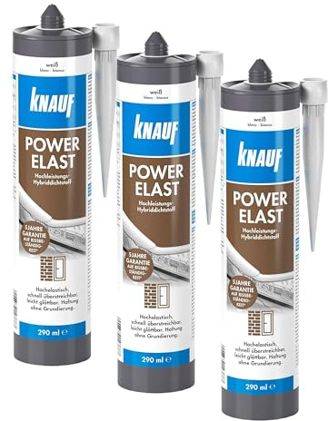 Knauf POWER-ELAST Hochleistungs Hybrid-Dichtstoff zum Verfugen von Anschluss-Fugen – Fugen-Dichtstoff u.a. für Holz, Stein, Mauer-Werk und Gips-Platten, 290 ml (Packung mit 3)