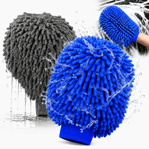 2 PièCes Gant Lavage Voiture, Gant Microfibre Nettoyage Voiture, Grau+Blau | Microfibre Sechage Voitures RéUtilisable, Extra SaugfäHig, FüR Auto, Motorrad Und Haushalt