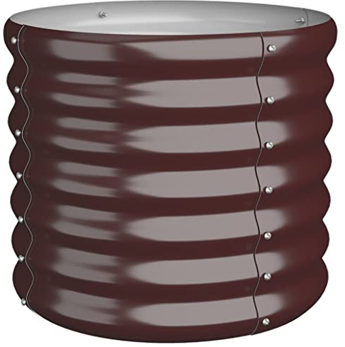 hliofuir Fioriera rotonda in acciaio zincato, aiuola rialzata per giardino, balcone e terrazza, resistente alle intemperie, per fiori e verdure, 40 x 40 x 36 cm, marrone