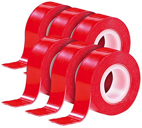 AGT Power-Tape doppelseitig: Doppelseitiges Klebeband Power ZIP, 19 mm x 1,5 m, 6er-Pack (Doppelseitiges Klebeband stark, Montageklebeband, extra rückstandsfrei ablösbar)