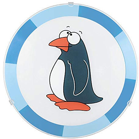 etc-shop Kinderzimmer Deckenleuchte Pinguin Deckenlampe Kinder blau Kinderleuchte Wand Decke, Stahl Glas, 1x LED 11W 1055Lm warmweiß, D 25 cm