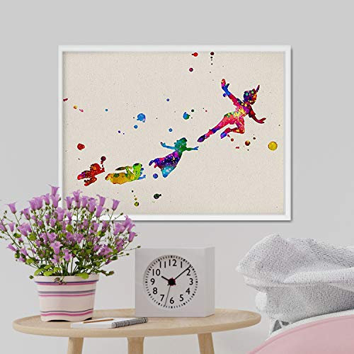 Nacnic Peter Pan Aquarell Poster. Wasserfarbe Stil Wanddeko von klassisches Kino, Musik und Kindergeschichte. Verschiedene mehrfarbige Bilder ohne Rahmen. Größe A3.