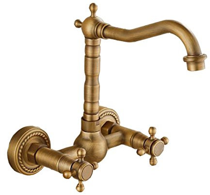 SJQKA Rubinetto Tutti di Rame Antico Antica Cucina Rubinetto Caldo E Freddo A Muro Bucato Pozza Rotante Vasca Rubinetto Europea,B.