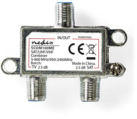 Nedis SCOM100ME Satellitenweiche | 2 bis 1 | F-Anschluss | VHF/UHF: 5 860 MHz | Satellit: 950 2400 MHz