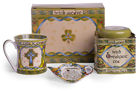 Royal Tara Irish Celtic Cross Geschenkbox Teeservice mit Teebeutelhalter, Tasse und Frühstückstee