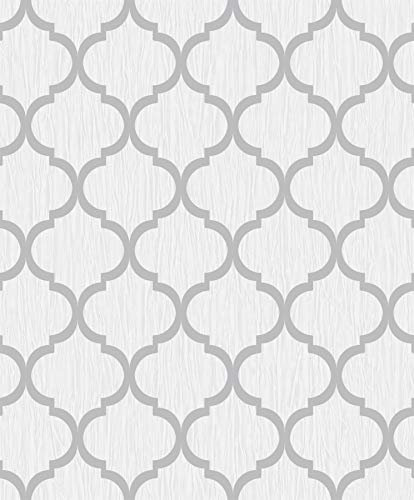 Glitter Trellis Wallpaper White Silver Metallic Sparkle Geometric Y�L Crystal