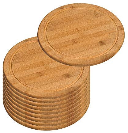 Lot de 10 assiettes à viande KESPER 58444 - Diamètre : 30 cm - En bambou certifié FSC® - Assiettes à pizza - Assiettes en bois - Planche à découper