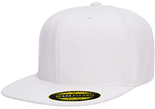 Flexfit Herren 210 Fitted Flat Bill Cap Hat Hut, Weiß, S/M