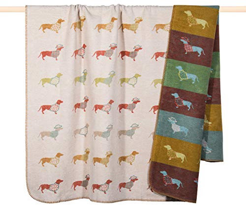 PAD - Dackel - Hund - Decke - Multicolor - Kuscheldecke - 150 x 200 cm - Wendedecke - Material: 60% Baumwolle, 40% Polyacryl