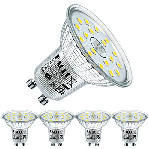 EACLL Bombillas LED GU10 Blanco Frio 6.5W Equivalente 100W Halógena, 6400K 735 Lúmenes 120° Spotlight, Focos Sin Parpadeo AC 230V, Lámpara Reflectora no Regulable, Pack de 4