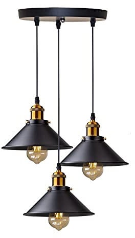 DELIPOP 3 Luces Lámpara Colgante Industrial Vintage, diseño Edison de metal, Metal Negro Lámparas de Araña Colgantes, E27 Iluminación de Techo Para Cocina, Comedor, Dormitorio, Café