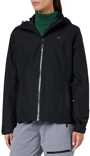 Schöffel Damen Jacket Wamberg L, winddichte, atmungsaktive Regenjacke, komfortable Outdoor Jacke, Wanderjacke mit verstellbarer Kapuze, black, 40