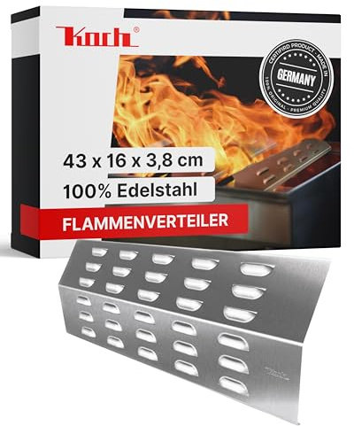 KOCH #21 Rostfreier Flammenverteiler 430 x 160mm für Gasgrill - Universal Flammenblech Brennerabdeckung Tropfschutz - Massiver Edelstahl V2A Stärke 1,25mm 750g - Hochwertige Qualität Made in Germany!