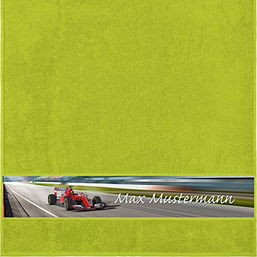 Manutextur Duschtuch mit Namen - personalisiert - Motiv Motorsport - viele Farben & Motive - Dusch-Handtuch - hellgrün - Größe 70x140 cm - persönliches Geschenk mit Wunsch-Motiv und Wunsch-Name