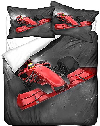 Bettwäsche-Set für Kinder Jungen Teenager Formel 1 Racing Theme Someone Special mit Reißverschluss Mikrofaser Rot Blau Grau Sport Rennwagen Kinder Bettbezug und Kissenbezug (Farbe4,135 x 200 cm)
