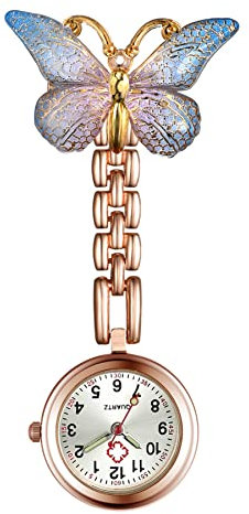Avaner Krankenschwesteruhr Taschenuhr aus Silikon Schmetterling Dekoration Pflegeruhr mit Pin/Clip Analog Quarzwerk FOB Ansteckuhr für Arzt Doktor Medical