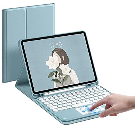 SENLAN For iPad 5 iPad 6 Air2 keyboard case with trackpad Stylish and cute round cap colorful keyboard Magnetic detachable BT keyboard cover For iPad 5th Gen 6th Gen 9.7'' (iPad 5/iPad6/Air2, Blue)
