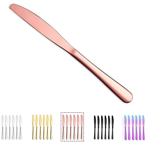 Kyraton Rose oro Juego de 6 cuchillos de mesa, chapado en titanio Rose oro de acero inoxidable 22,8 cm Steak Cuchillos Set Mesa, Cubiertos cuchillo de mantequilla Cuchillos Set Cubiertos Set.