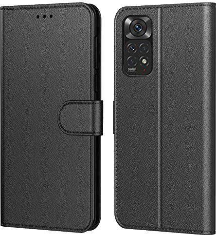 Tenphone Coque pour Xiaomi Redmi Note 11, Coque Redmi Note 11S 4G (Pas pour Note 11S 5G), Etui Protection Housse Premium en Cuir PU,Flip Case(Book Noir)