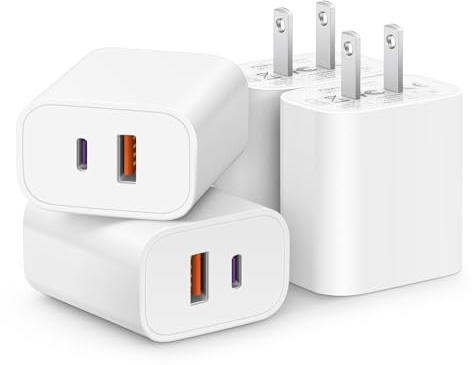 [4 Pack] USB C Charger Block Fast Charging Multiport Adpater [PD 20W USB-C & QC 3.0 USB-A Port] for iPhone 17/16/15/14/13/12/11/X/8, iPad, Galaxy, Google & More