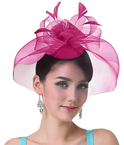 YJZQ Fascinator Hut Vintage Schleier 1920er Hochzeitshut Hochzeit Braut Elegant Feder Mesh Gesichtsschleier Hut Cocktail Tea Party Kopfbedeckung Braut Kostüm Accessoires