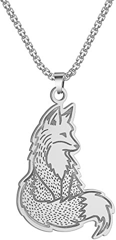 QIAMNI Gold Silber Wolf Halskette Edelstahl Wolf Anhänger mit drei Welpen Tier Schmuck Geschenk für Männer und Frauen (Silver1)