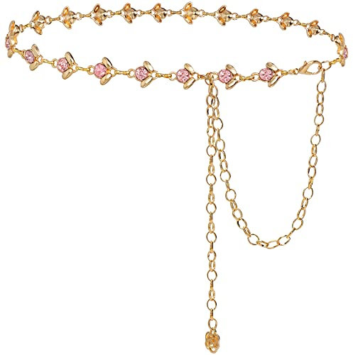 Glamorstar, Cintura a catena da donna con strass e cristalli per abito, regalo, Oro rosa., S (105 cm)