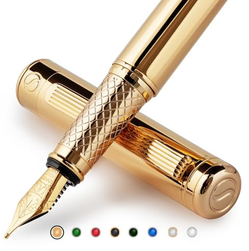 Scriveiner Füllfederhalter Gold Füller Edel mit Echtvergoldung, Schmidt vergoldete Feder (mittel), Bestes Geschenk für Herren und Damen, Manager, Führungskräfte