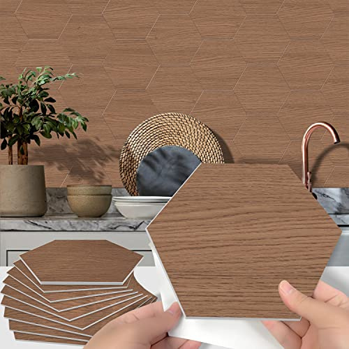 Zytuuob Fliesenaufkleber 10 Stück DIY Holzoptik für Küche Bad Badezimmer, Wasserfest Wandaufkleber aus mit Sechseckiger 23x20cm, für Abziehen und Aufkleben Bodenfliesen Haus Dekoration Werkzeug Khaki