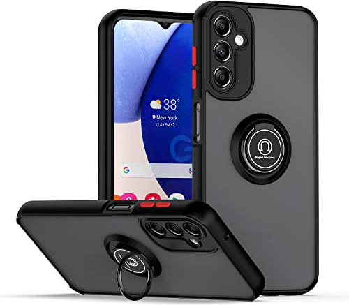 Unichthy For Samsung Galaxy A14 Case with Ring Kickstand Full Protection Hybrid Rugged Military Shockproof Heavy Duty Soft Silicone Translucent Matte Phone Case for Samsung Galaxy A14 4G/5G Black