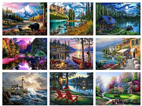 9 Pack Diamond Painting Kits for Adults - 5D Landscape Diamond Art Kits for Adults Kids Beginner,DIY 5D Diamond Painting Full Drill Round Rhinestone for Home Wall Decor 11.8X15.7inch/30X40CM