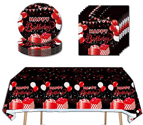 41 suministros de fiesta negros y rojos, incluye 20 platos, 20 servilletas y 1 mantel, utilizado para decoración de fiesta de cumpleaños negro y rojo (AAA)