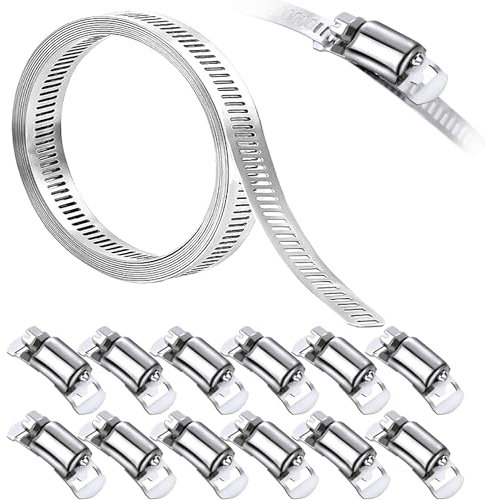 Deecam Fascette Stringitubo Regolabile Inox 4M, Fascette Metalliche con Vite, Fascette in acciaio inox Con 12 Pezzi Elementi di Fissaggio, Adatto per Tubi del Gas Domestici, Tubi Dell'auto, ecc.