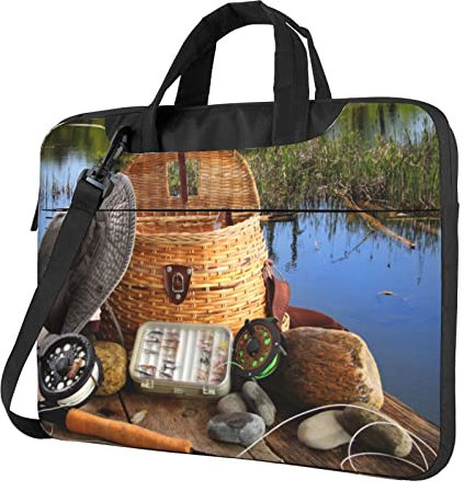 EVANEM Laptoptasche, rustikales Angelwerkzeug, bedruckt, Laptoptasche, Schultertasche für Herren, Aktentasche für die Arbeit, Schwarz, 14 inch