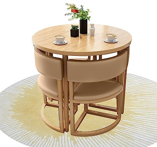 Runder Esstisch mit 4 Stühlen,Tisch Küche Rund Set,Bartisch Balkonset 4 Stühle 1 Tisch,Kombination aus Wohnzimmertisch und Stuhl,mit Rückenlehne,Durchmesser 80 cm,für Café, Büroempfang,Bibliothek ( Co