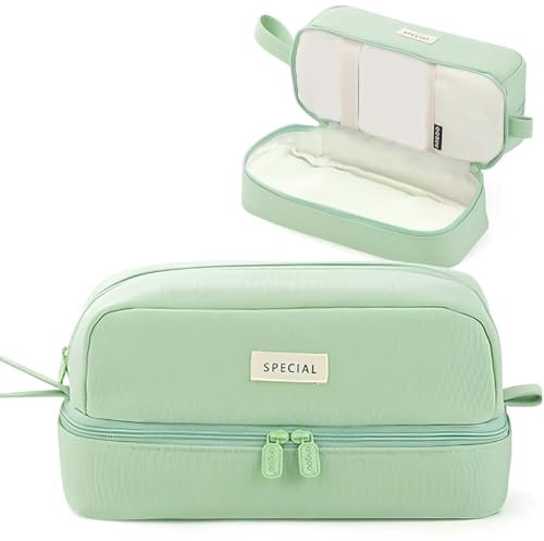 Mäppchen Federmäppchen mit Großer Kapazität, Federtaschen Etui Stifte 2 Fach für Jungen Mädchen, Pencil Case Aesthetic für Student Erwachsene, Tragbare Stiftetasche Pencil Case für Schule & Büro(Grün)