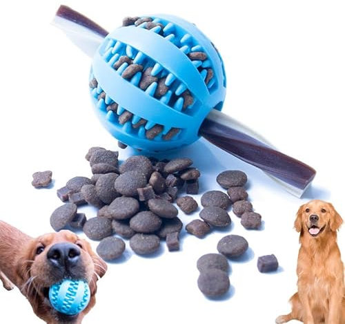 MZQSIY Dog Treat Dispenser Ball Toy Interactive Dog Toys for Boredom Teeth Cleaning Chew Toy Rubber Ball for Puppy Small Dogs(Large 7cm/2.75in, Blue)